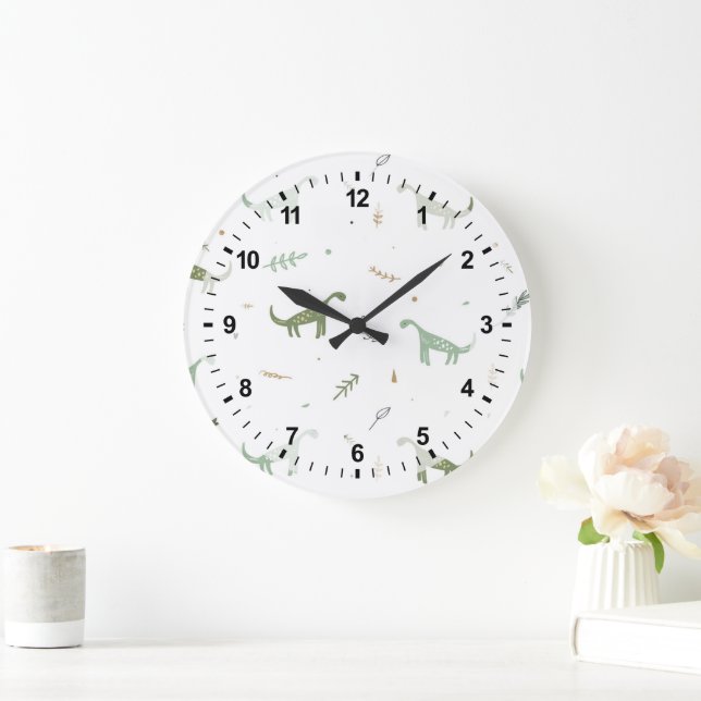 Grande Horloge Ronde Motif Dinosaure Vert (Maison)