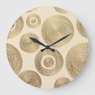 Grande Horloge Ronde Motif d'or : design abstrait brillant