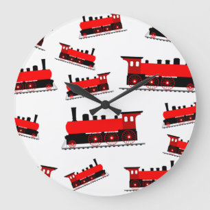 Grande Horloge Ronde Motif du train à vapeur rouge