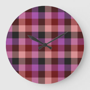 Grande Horloge Ronde Motif élégant à carreaux rouge cramoisi et prune s