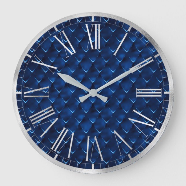 Grande Horloge Ronde Motif élégant Royal Blue Foil Dragon Scales (Recto)