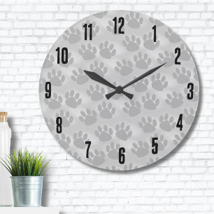 Grande Horloge Ronde Motif Empreinte de patte simple
