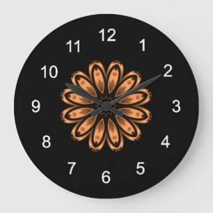 Grande Horloge Ronde Motif en cuivre et en mandala noir 3