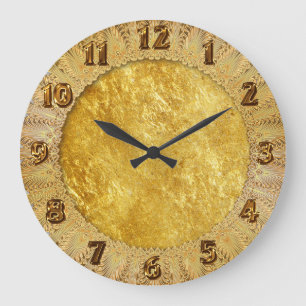 Grande Horloge Ronde Motif en marbre doré et jaune