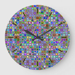Grande Horloge Ronde Motif en mosaïque texturée arc-en-ciel psychédéliq