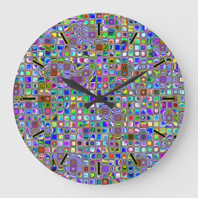 Grande Horloge Ronde Motif en mosaïque texturée arc-en-ciel psychédéliq (Recto)