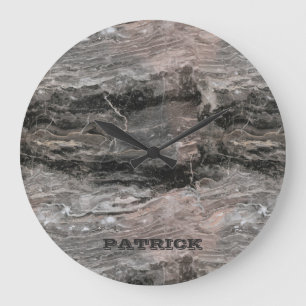 Grande Horloge Ronde Motif en pierre de marbre dans les tons gris Monog