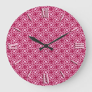 Grande Horloge Ronde Motif en tuiles égyptiennes, bordeaux et rose