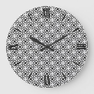 Grande Horloge Ronde Motif en tuiles égyptiennes, noir et blanc
