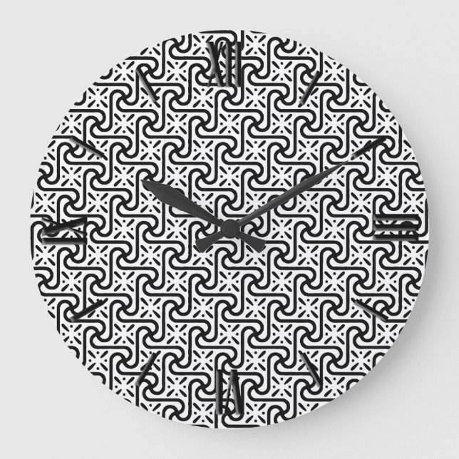 Grande Horloge Ronde Motif en tuiles égyptiennes, noir et blanc (Recto)