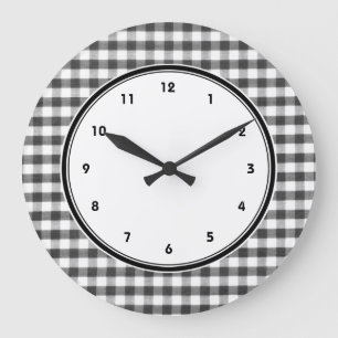 Grande Horloge Ronde Motif en vichy noir et blanc