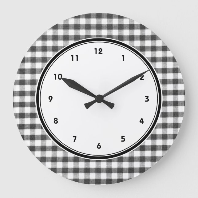 Grande Horloge Ronde Motif en vichy noir et blanc (Recto)