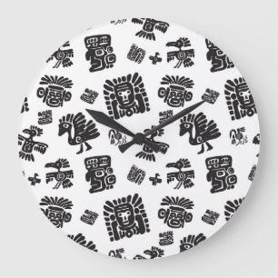 Grande Horloge Ronde Motif ethnique noir maya
