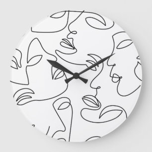 Grande Horloge Ronde Motif face Abstrait d'une ligne