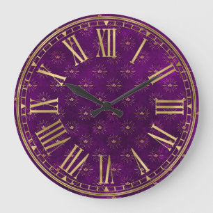Grande Horloge Ronde Motif fantaisie violet foncé et or Spellbinder