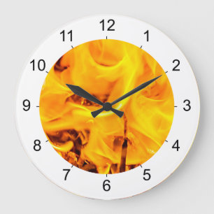 Grande Horloge Ronde Motif Feu Et Flames