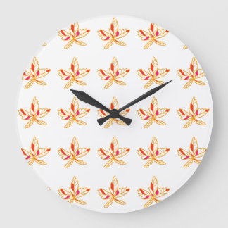 Grande Horloge Ronde Motif feuille coloré sur Arrière - plan blanc