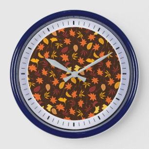 Grande Horloge Ronde Motif Feuille de Thanksgiving Maple