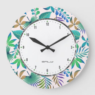 Grande Horloge Ronde Motif feuille tropical