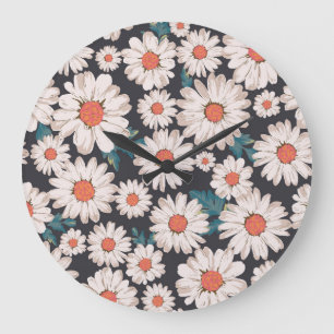 Grande Horloge Ronde Motif Fleur Fleur Fleur Fleur Fleur Simples