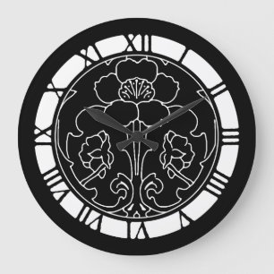Grande Horloge Ronde Motif Fleur Foncé