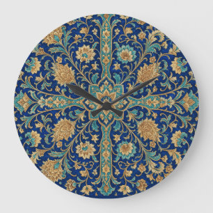 Grande Horloge Ronde Motif floral arabesque persan bleu royal
