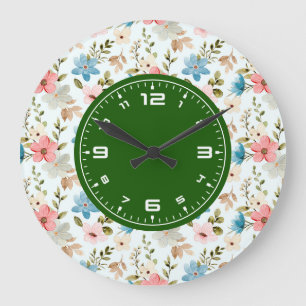 Grande Horloge Ronde Motif floral de fleurs sauvages à l'aquarelle