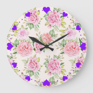 Grande Horloge Ronde Motif floral de rose romantique élégant