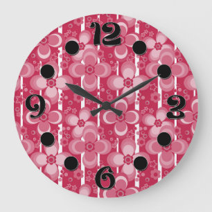 Grande Horloge Ronde Motif floral rouge et blanc