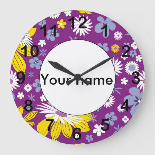 Grande Horloge Ronde Motif floral sans couture