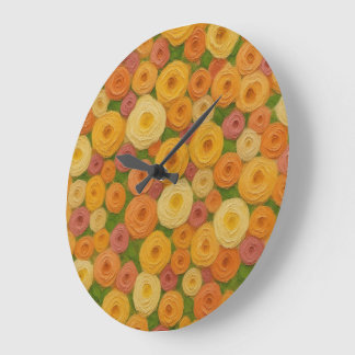 Grande Horloge Ronde Motif floral sans couture de peinture à l'huile au
