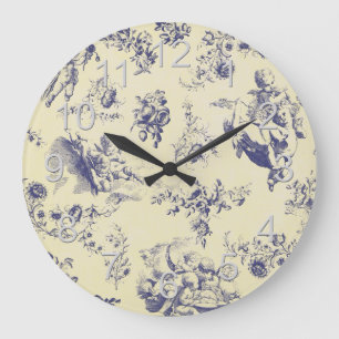 Grande Horloge Ronde Motif français bleu d'ange de pays de Toile
