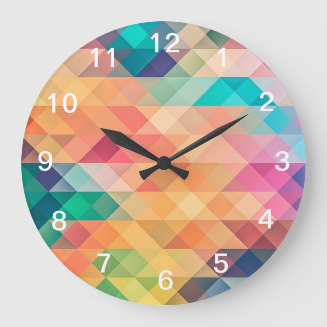 Grande Horloge Ronde Motif géométrique Abstrait coloré (Recto)