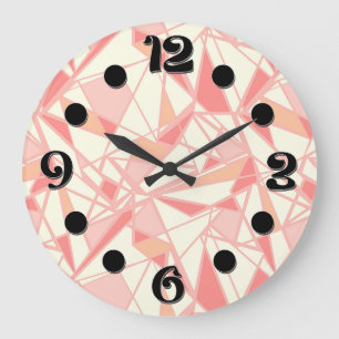 Grande Horloge Ronde Motif géométrique abstrait rose beige