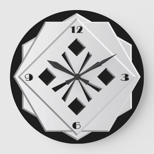 Grande Horloge Ronde Motif géométrique Art Déco noir et blanc (Recto)