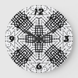 Grande Horloge Ronde Motif géométrique blanc et noir
