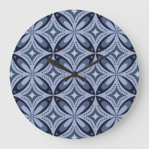 Grande Horloge Ronde Motif géométrique bleu de style rétro