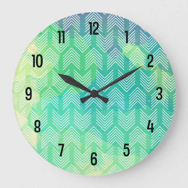 Grande Horloge Ronde Motif géométrique de flèches d'aquarelle de Boho (Recto)