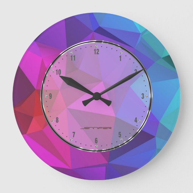 Grande Horloge Ronde Motif géométrique en mosaïque moderne colorée (Recto)