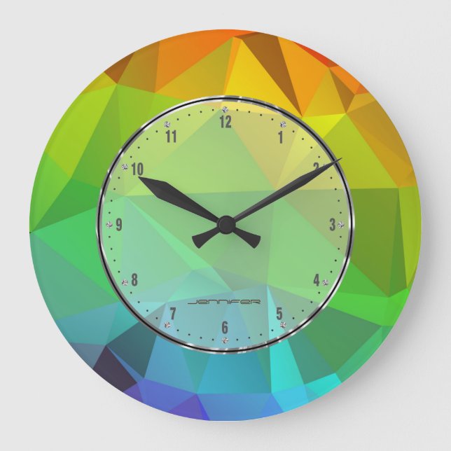 Grande Horloge Ronde Motif géométrique en mosaïque moderne verte (Recto)