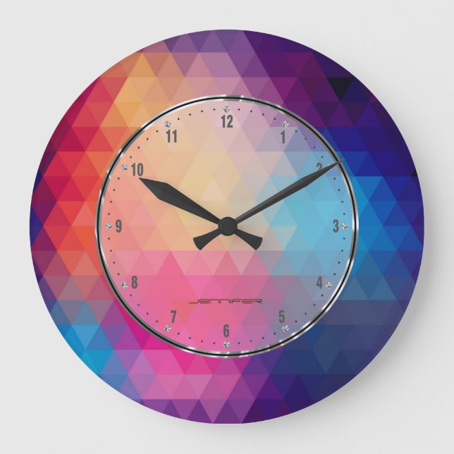 Grande Horloge Ronde Motif géométrique moderne violet et bleu (Recto)