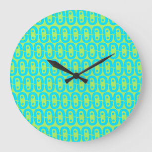 Grande Horloge Ronde Motif géométrique turquoise et vert lime