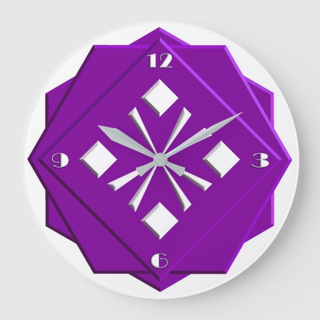 Grande Horloge Ronde Motif géométrique violet améthyste Art déco (Recto)
