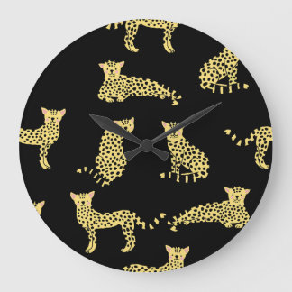 Grande Horloge Ronde Motif léopard : Arrière - plan noir Cheetah