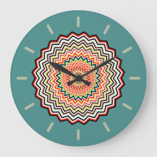 Grande Horloge Ronde Motif Mandala Zigzag