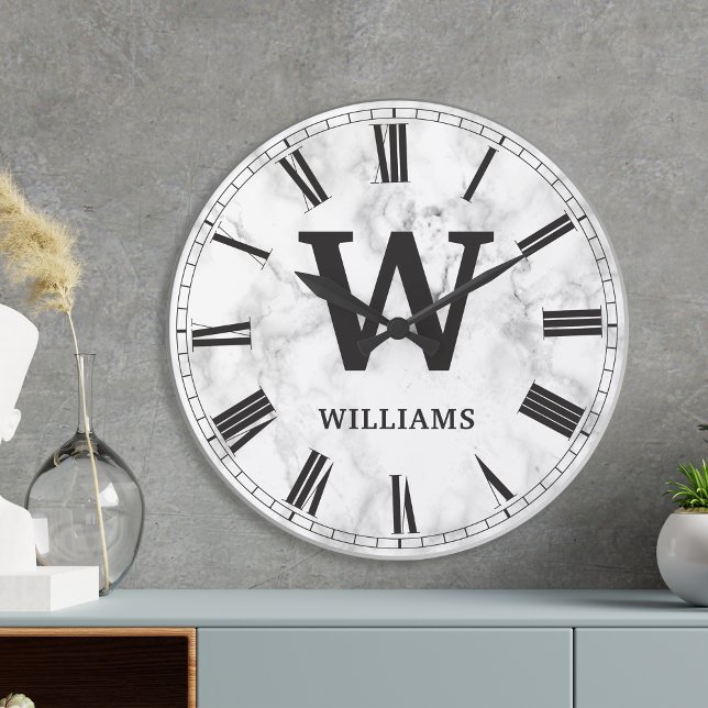 Grande Horloge Ronde Motif Marbre blanc en pierre (Créateur téléchargé)