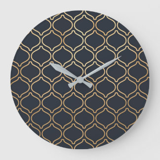 Grande Horloge Ronde Motif marocain de marine et d'or