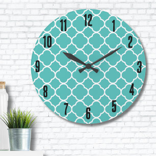 Grande Horloge Ronde Motif marocain Turquoise classique