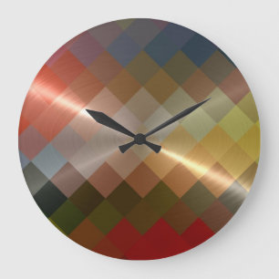 Grande Horloge Ronde Motif métallique de Chevron de diamant en métal