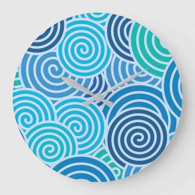 Grande Horloge Ronde Motif moderne à spirale bleue (Recto)
